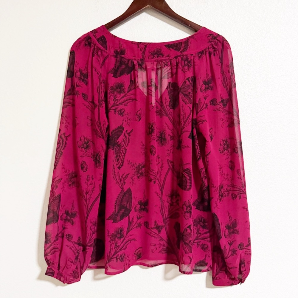 Loft Butterfly Floral Tie Neck Chiffon Blouse - Picture 2 of 10